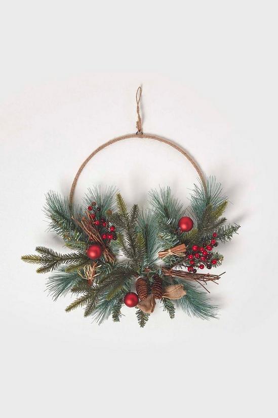 Homescapes Round Metal Hoop Traditional Christmas Wreath 1