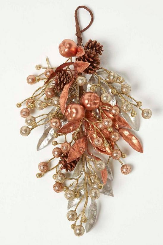 Homescapes Champagne Pinecone & Apples Christmas Teardrop Swag 1