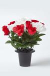 Homescapes Set of 2 Red & White Roses & Lilies Artificial Flowers in Grave Vases thumbnail 2