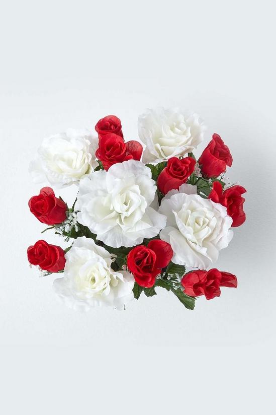 Homescapes Set of 2 Red & White Roses & Lilies Artificial Flowers in Grave Vases 4