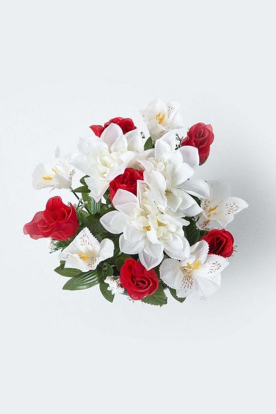 Homescapes Set of 2 Red & White Roses & Lilies Artificial Flowers in Grave Vases 5