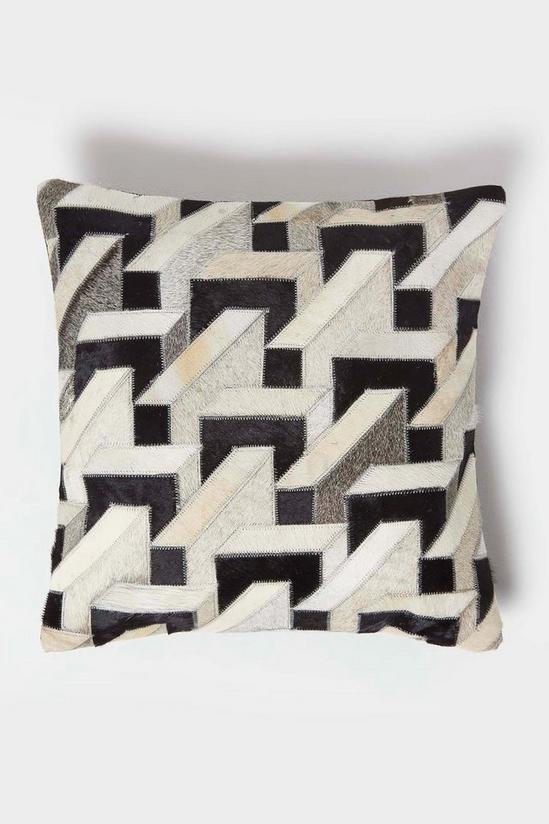 Homescapes Geometric Block Leather Cushion 45 x 45 cm 1