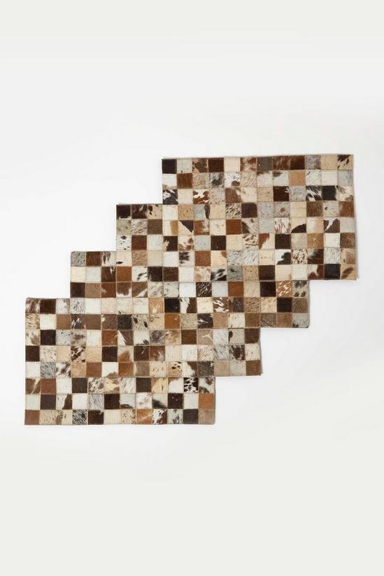 Homescapes Block Check Brown Leather Placemats Set of 4 1