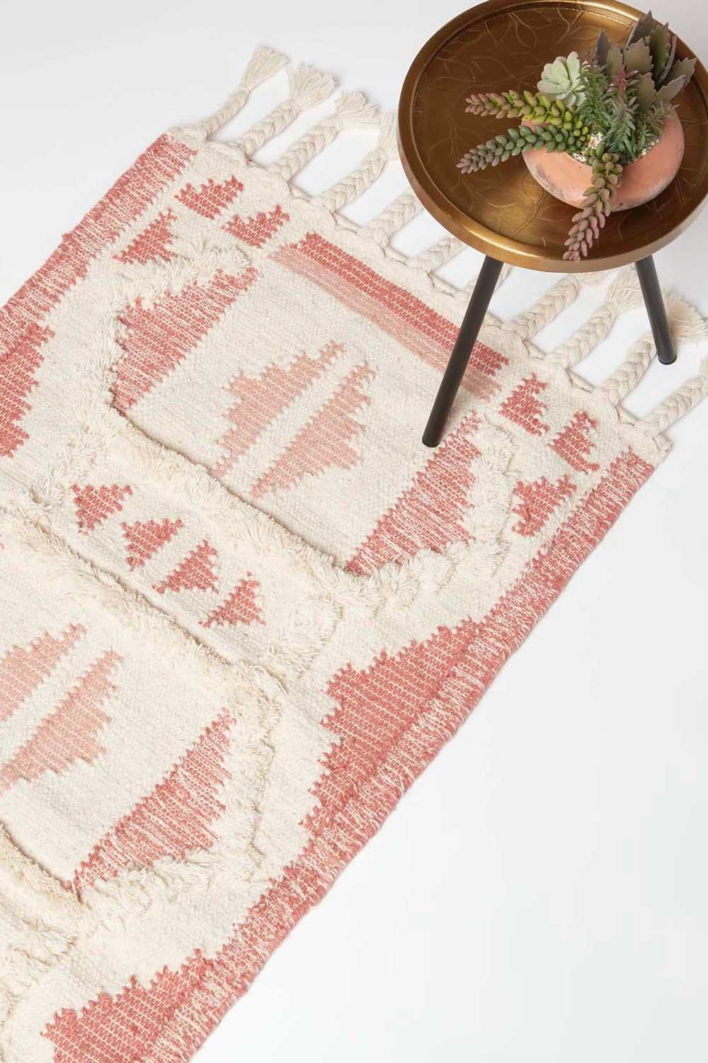 Satara Pink Kilim Runner Wool Rug 66 x 200 cm