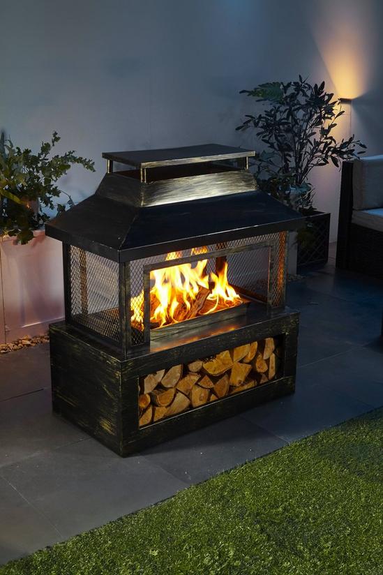 Neo Black Outdoor Fire Pit Log Burner With Mesh Surround and Storage 1