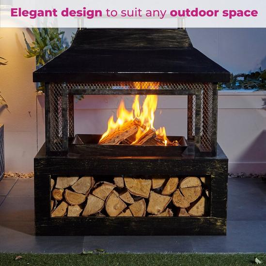 Neo Black Outdoor Fire Pit Log Burner With Mesh Surround and Storage 2