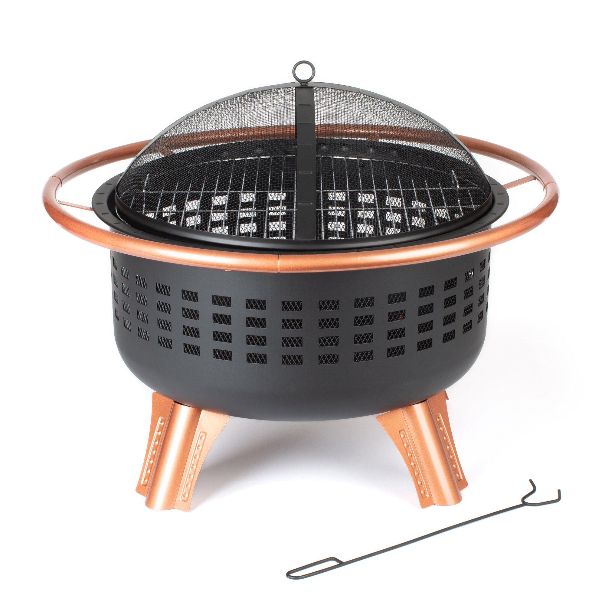 Saturn Fire Pit with Copper Ring & BBQ Grill (65cm)