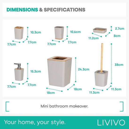 LIVIVO 6-Piece Bathroom & Sink Accessory Set with Bamboo Trim 6