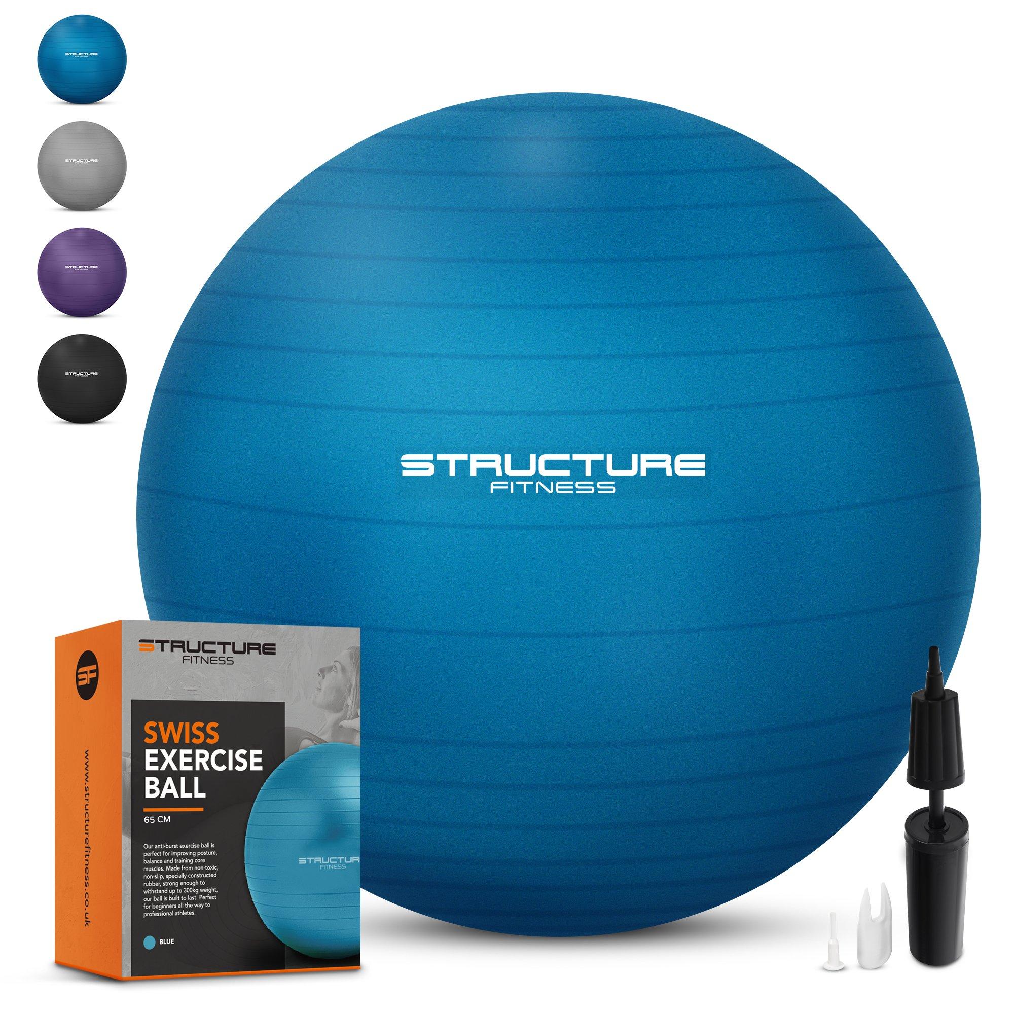 Structure Fitness (65CM, Blue) Anti Burst Yoga Exercise Gym Ball with Hand Pump 65 & 75cm Core Abs Mobility Toning