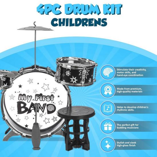 Hillington 4-Piece Children's Drum Kit Play Set - Musical Toy Instrument with Pedal Stool - Includes 5 Drums, 1 Cymbal, 2 Sticks, and Stool 2