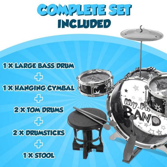 Hillington 4-Piece Children's Drum Kit Play Set - Musical Toy Instrument with Pedal Stool - Includes 5 Drums, 1 Cymbal, 2 Sticks, and Stool 6
