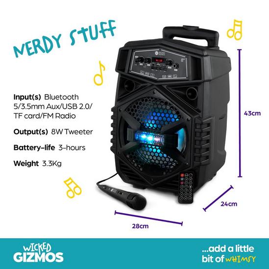 Wicked Gizmos Rechargeable Karaoke Speaker: Trolley Handle, Bluetooth, AUX, Microphone & LED Lighting 6