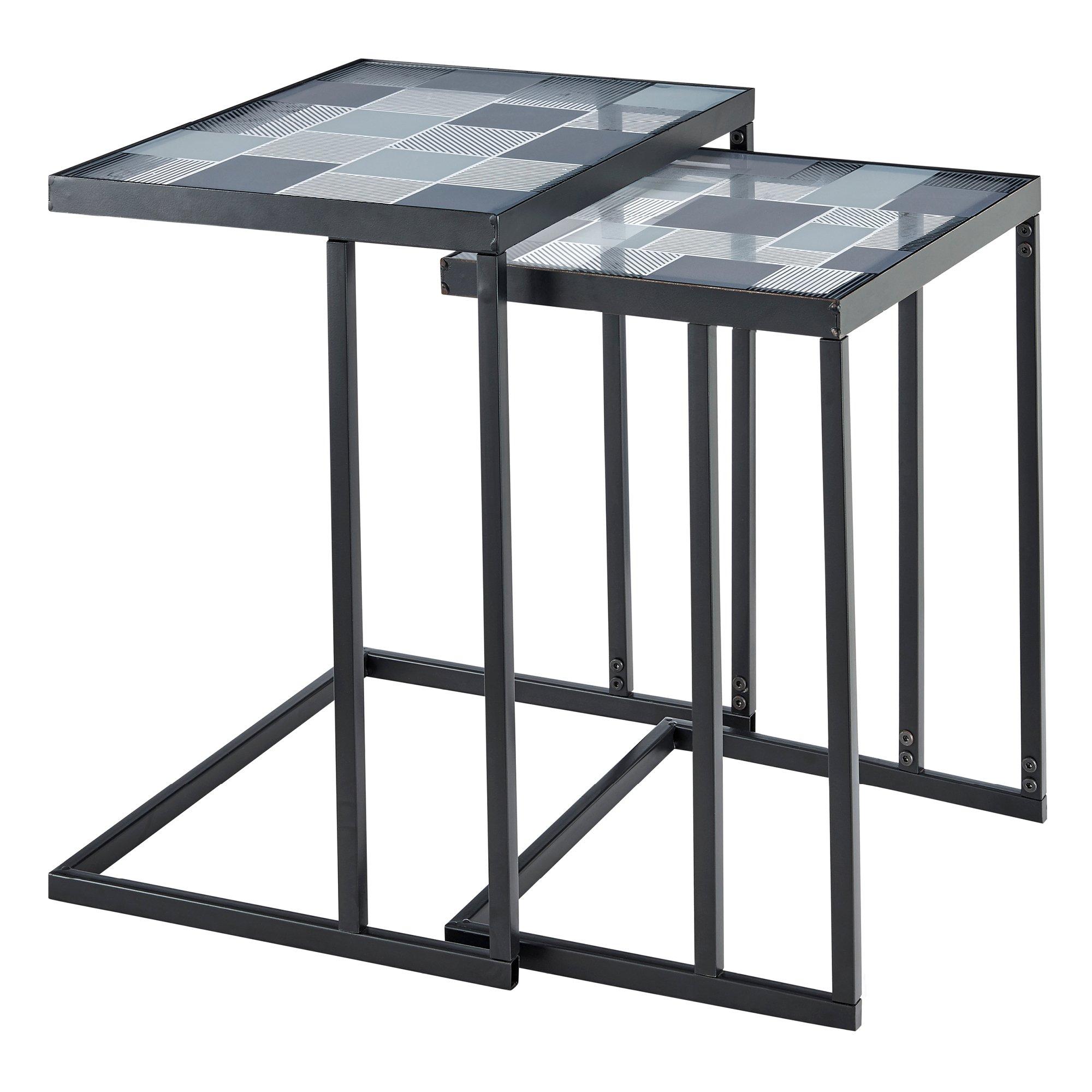 KAVIC Geometric Nesting End Tables - Retro Design with Glass Panel Art
