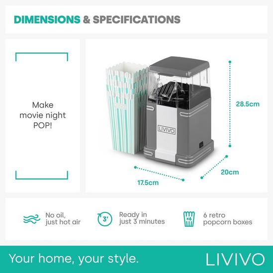LIVIVO Retro Popcorn Maker - Delicious 1200W Free Hot Air Popped Popcorn in Style with 6 Serving Boxes & a Convenient Butter Scoop 6