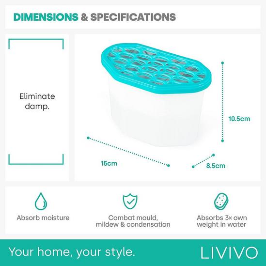 LIVIVO Pack of 500ml Interior Room Dehumidifiers - Helps Stop Damp, Mildew, Mould, Condensation & Moisture Absorber 6