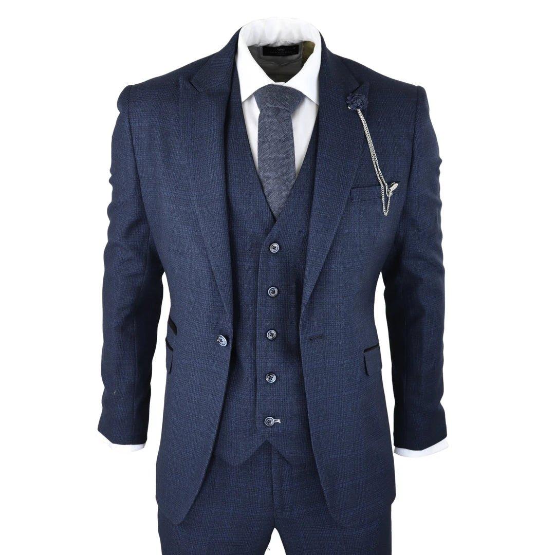 Suits | Connall Tweed Navy Blue Check 3 Piece Suit | House Of Cavani