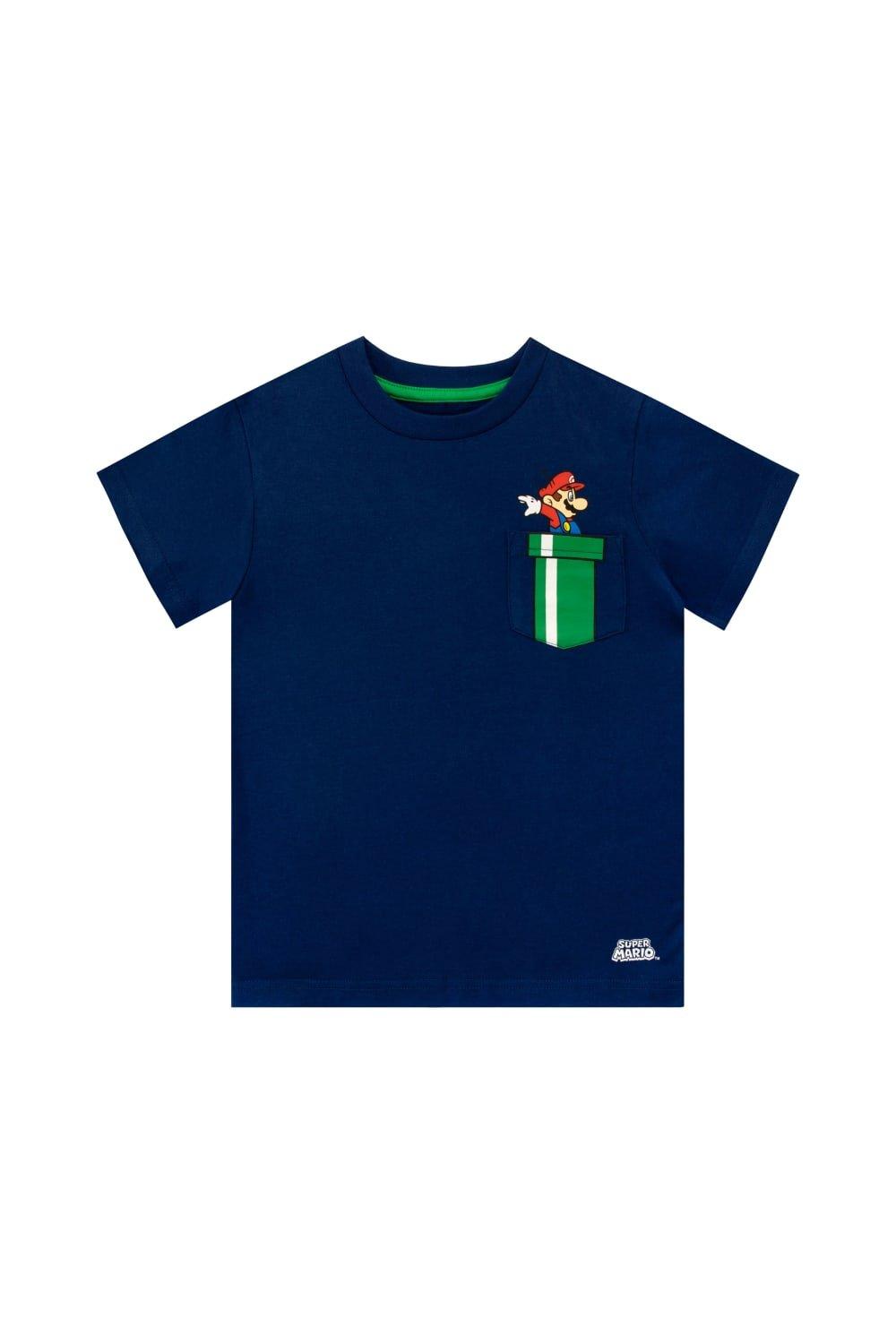 Warp Pipe Print Mario Logo Gaming T-Shirt With Chest Pocket