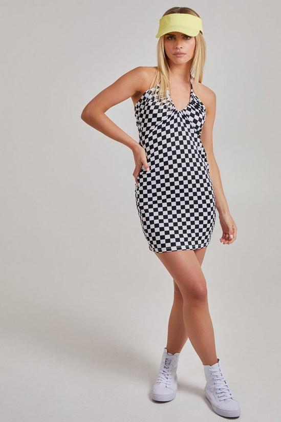 Pink Vanilla Halterneck Checkerboard Mini Dress 4