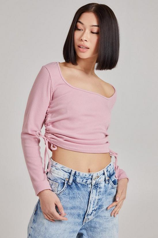 Pink Vanilla Ruched Square Neck Ribbed Top 2