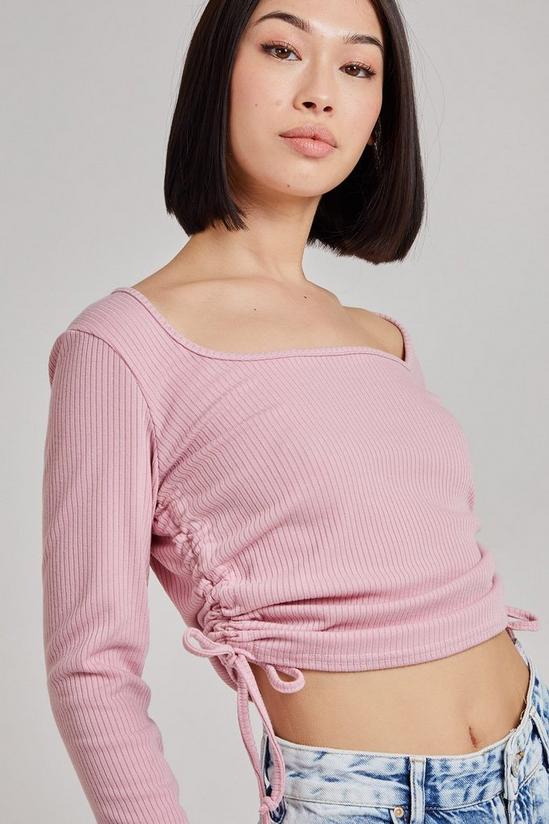 Pink Vanilla Ruched Square Neck Ribbed Top 3