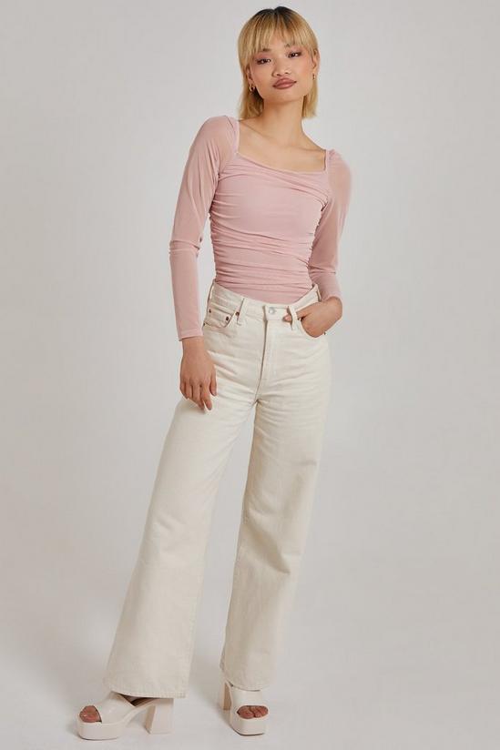 Pink Vanilla Long Sleeve Ruched Mesh Bodysuit 4
