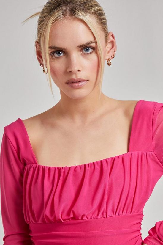 Pink Vanilla Long Sleeve Gathered Mesh Mini Dress 3