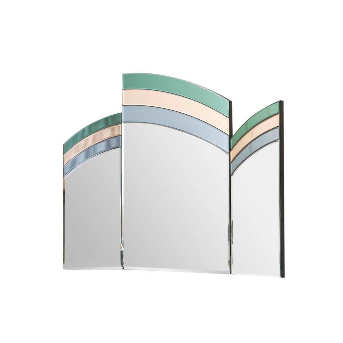 Green, Pink & Blue Glass Art Deco Triple Mirror 74cm X 60cm