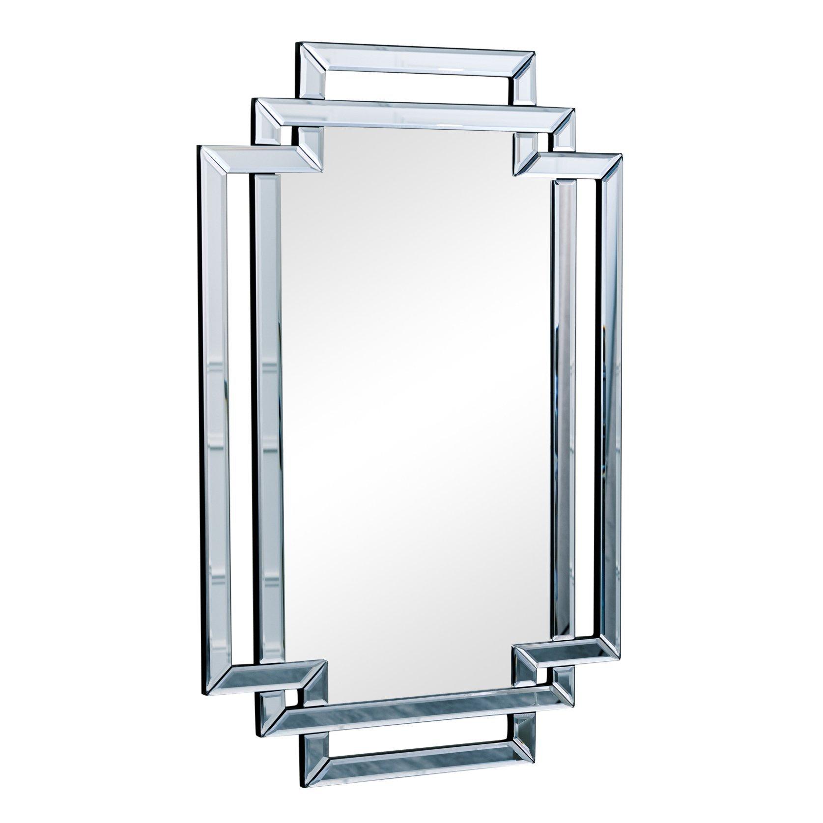 Grey Glass Art Deco Rectangle Wall Mirror - 80cm X 50cm