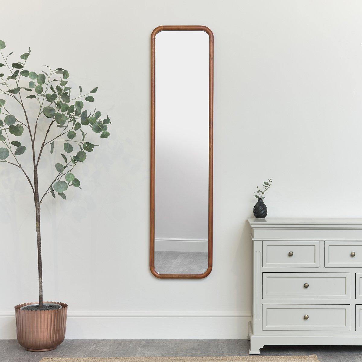 Tall Wooden Curved Framed Wall Mirror - 160cm X 40cm