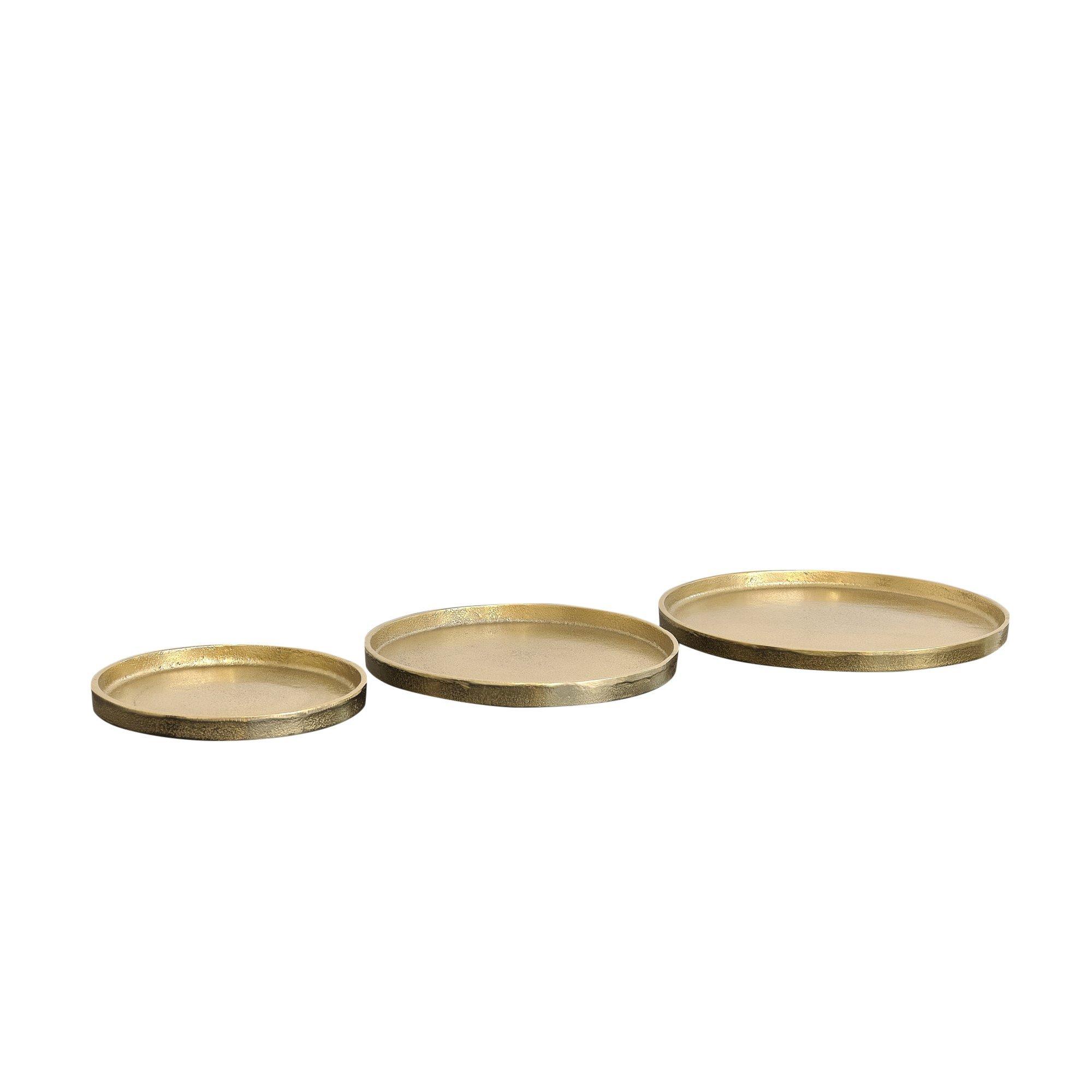 Set Of 3 Round Antique Gold Metal Trays