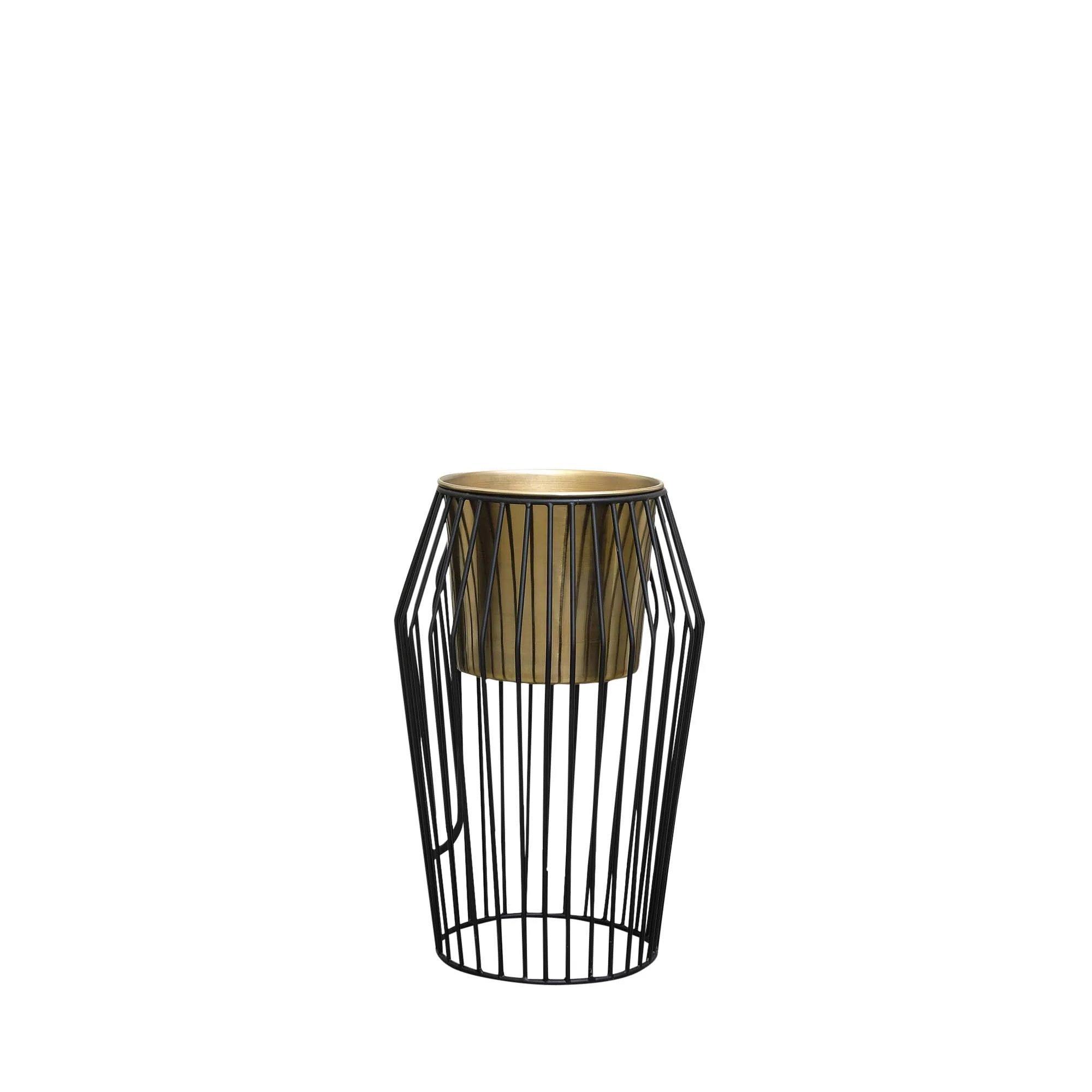 Tall Black & Gold Wire Planter Pot Stand - 45cm