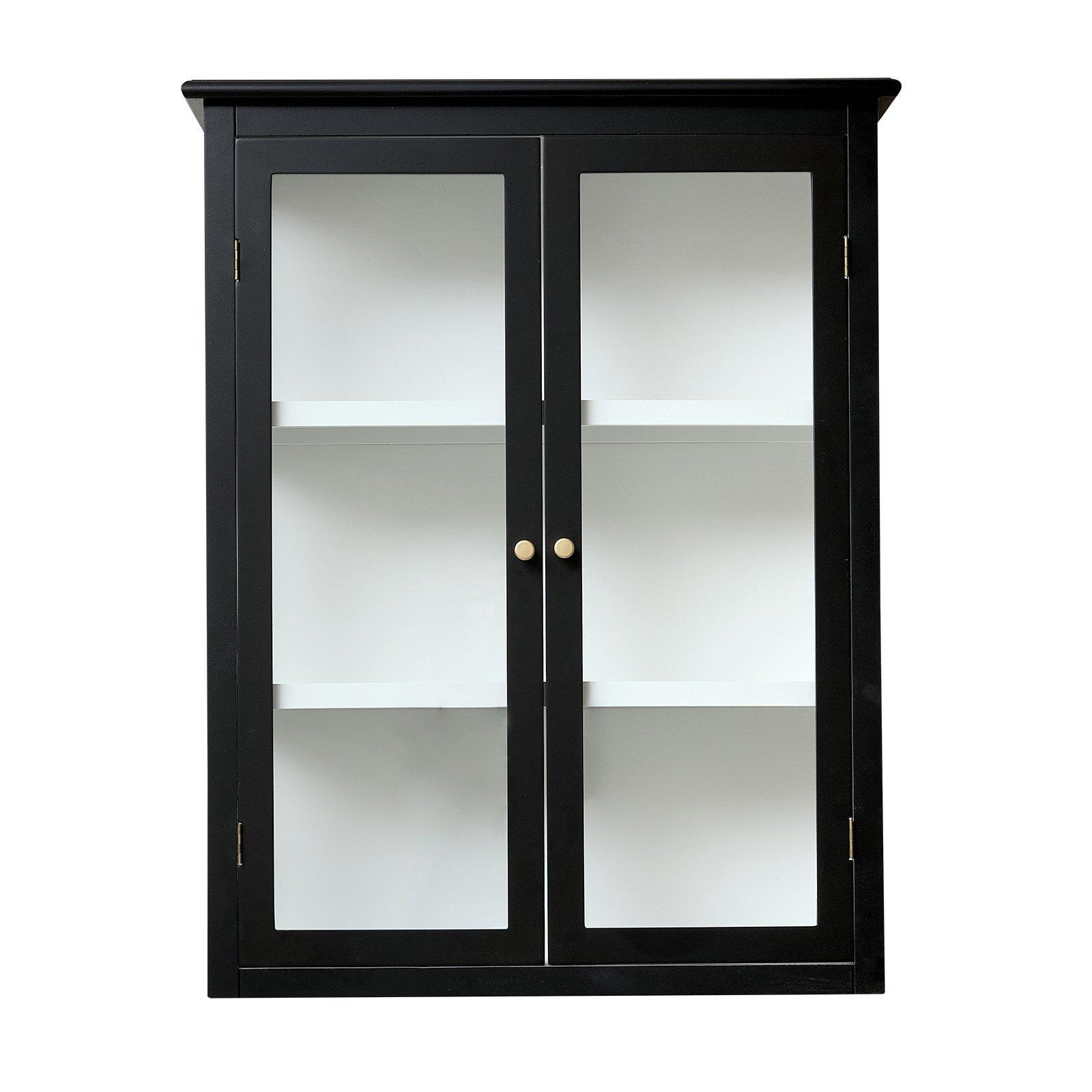 Large Black & White Glass Fronted Wall Cabinet 90cm X 70cm