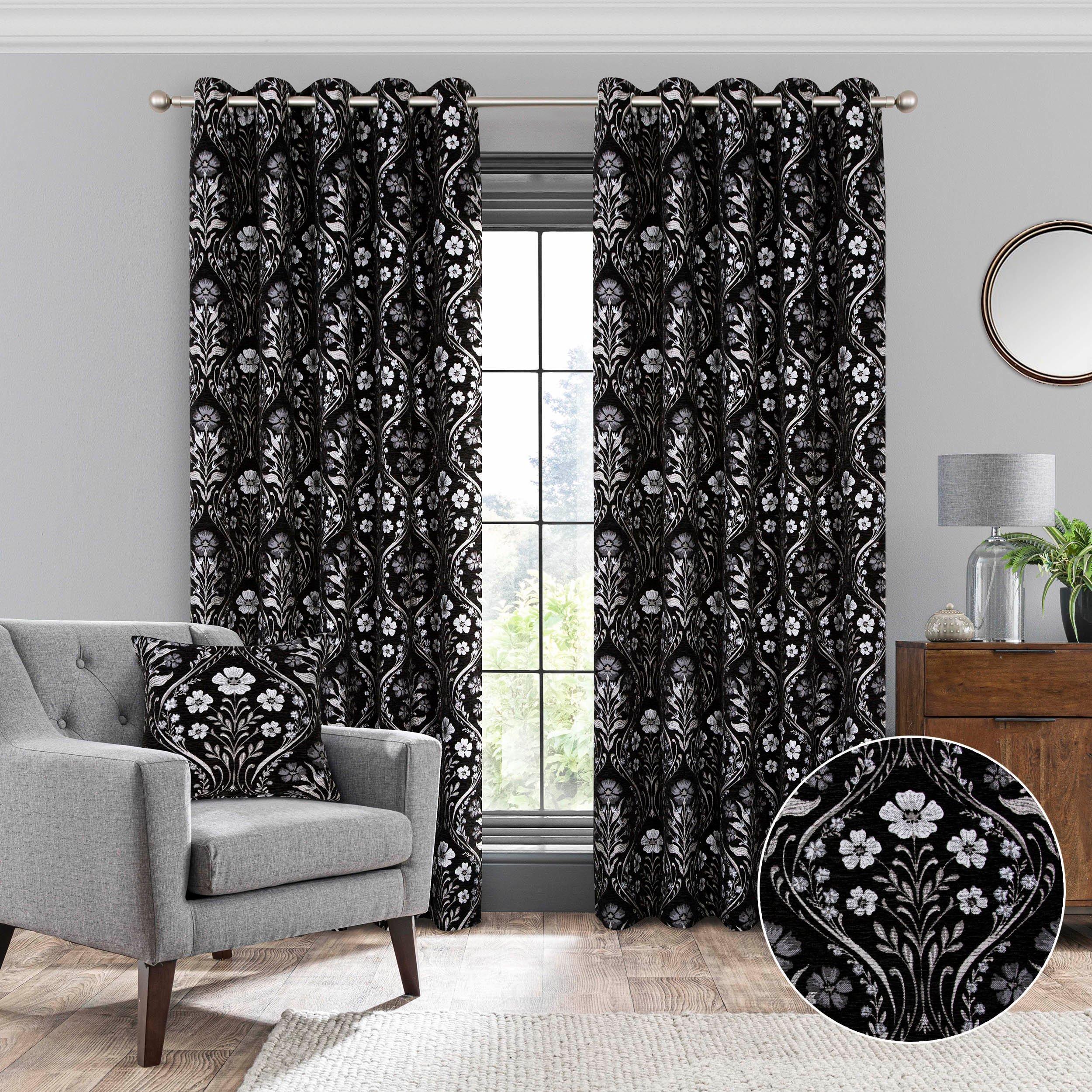 Luna Metallic Chenille Fully Lined Eyelet Curtains pair