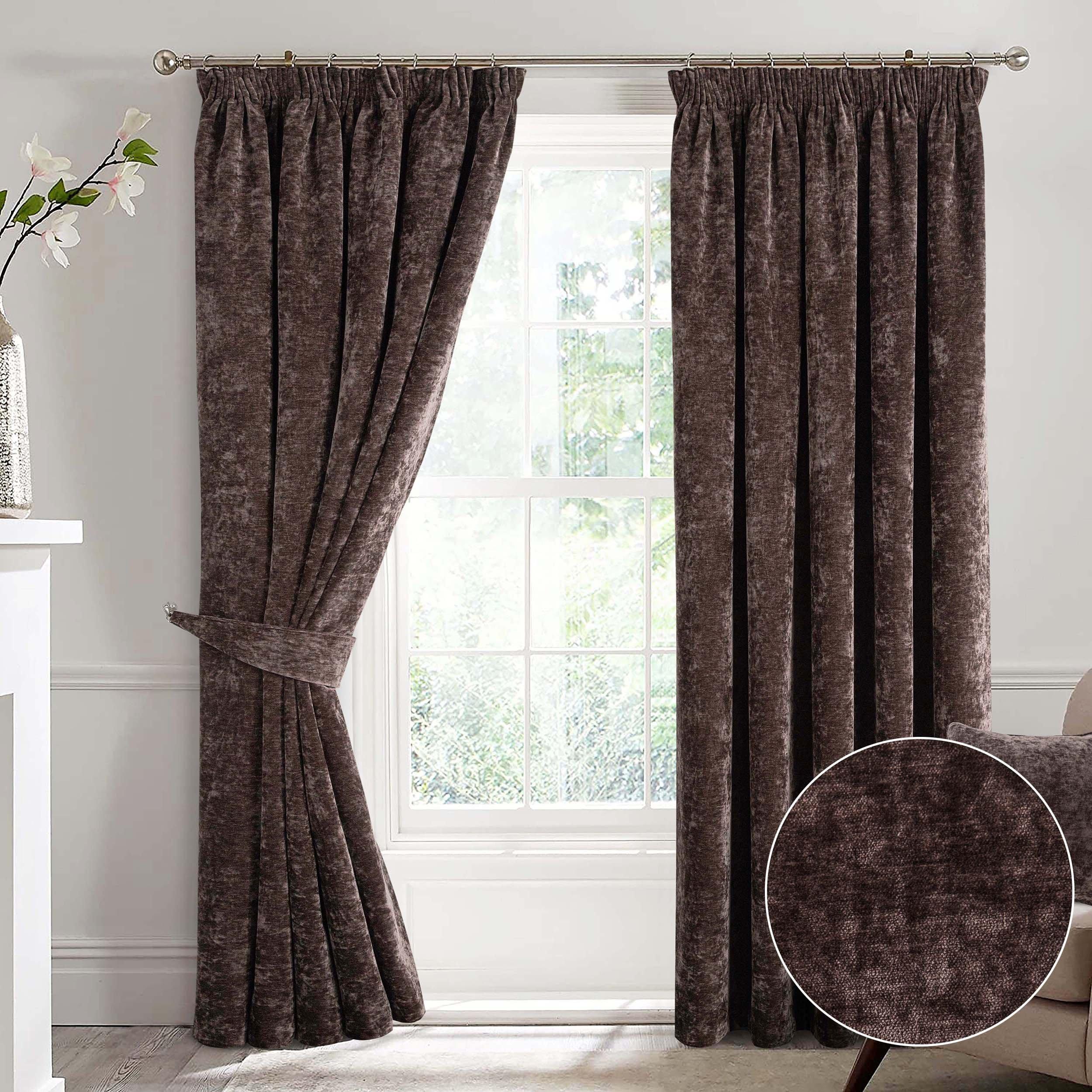 Camden Crushed Chenille Complete Blackout Lined Pencil Pleat Curtains pair