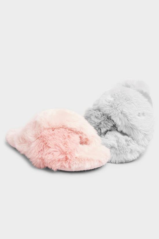 Yours Faux Fur Cross Strap Slippers 3