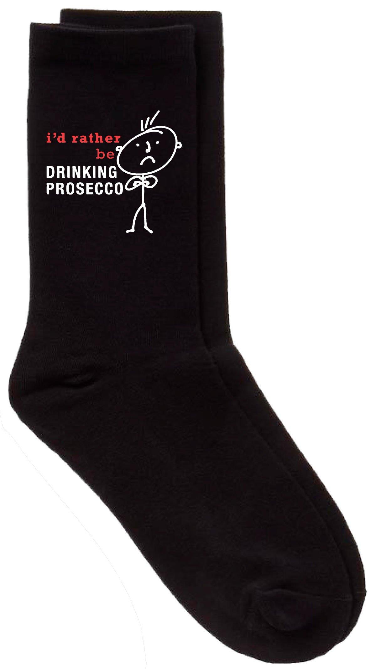 Mens Rather Be Drinking Prosecco Black Calf Socks