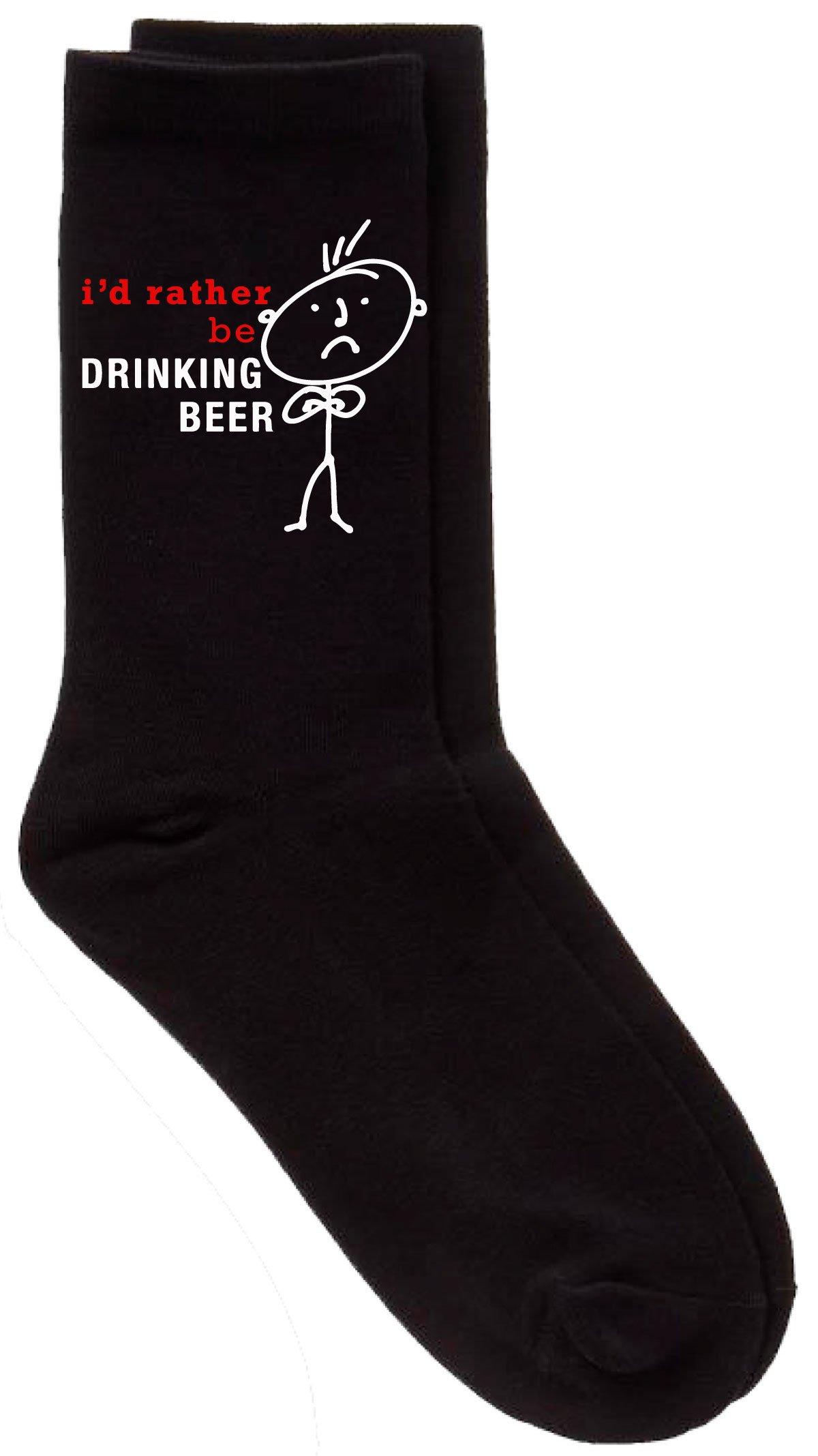 Men's I'd Rather Be Drinking Beer Black Calf Socks
