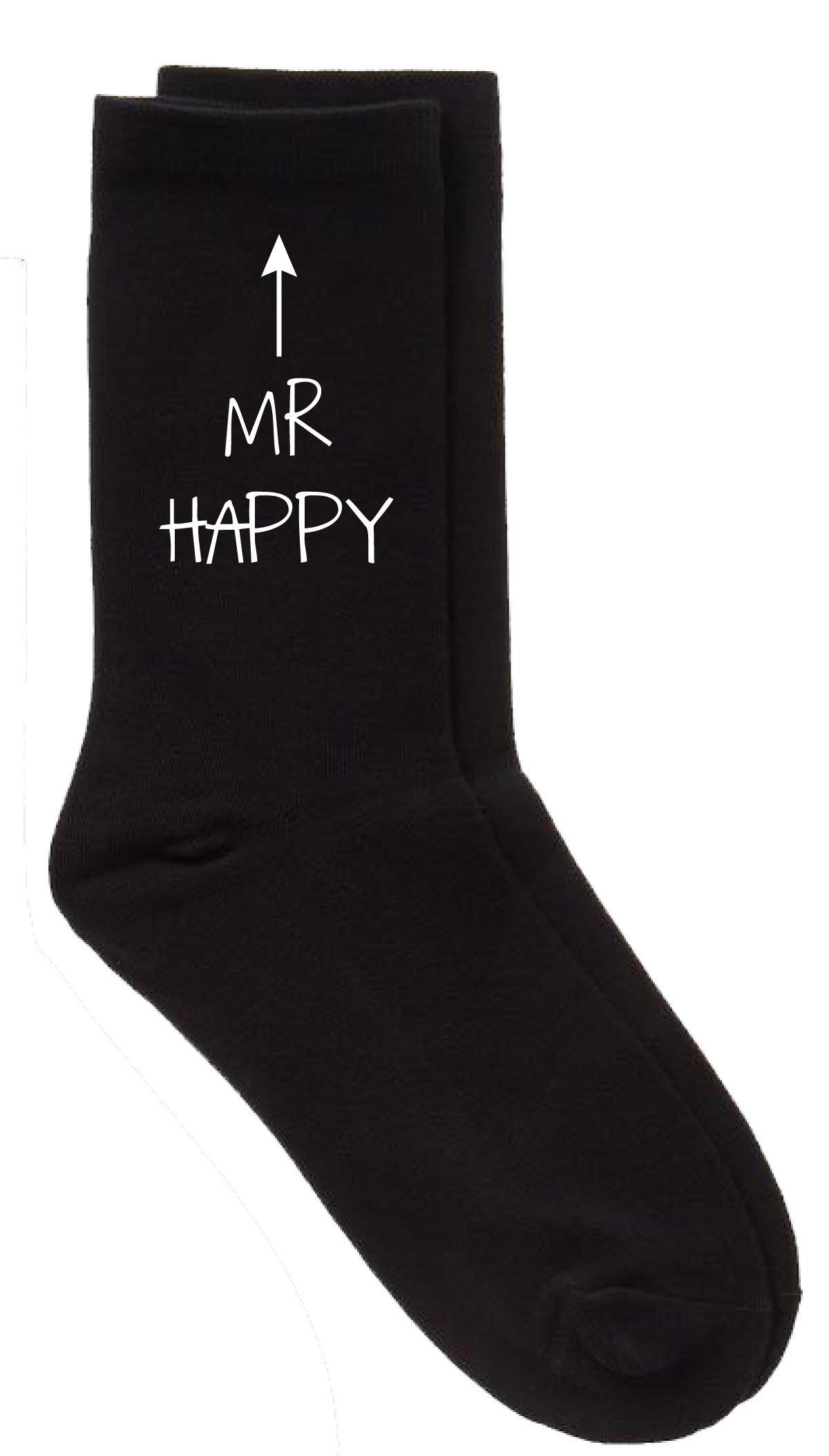 Mens Mr Happy Black Calf Socks