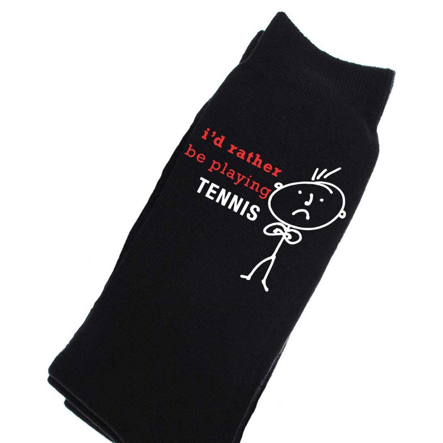 Mens Rather Be Playing Tennis Black Calf Socks