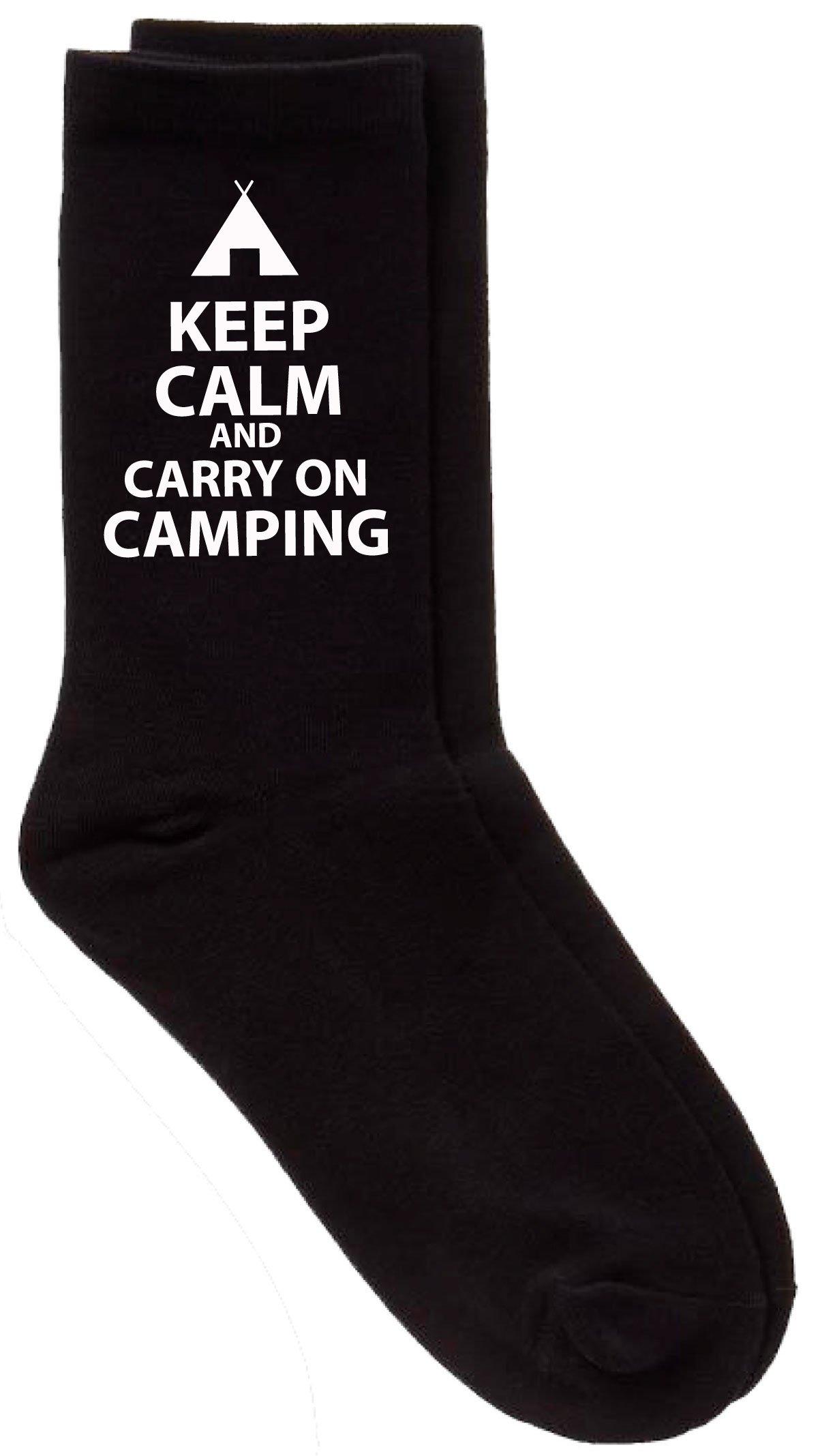 Keep Calm and Carry On Camping Black Calf Socks