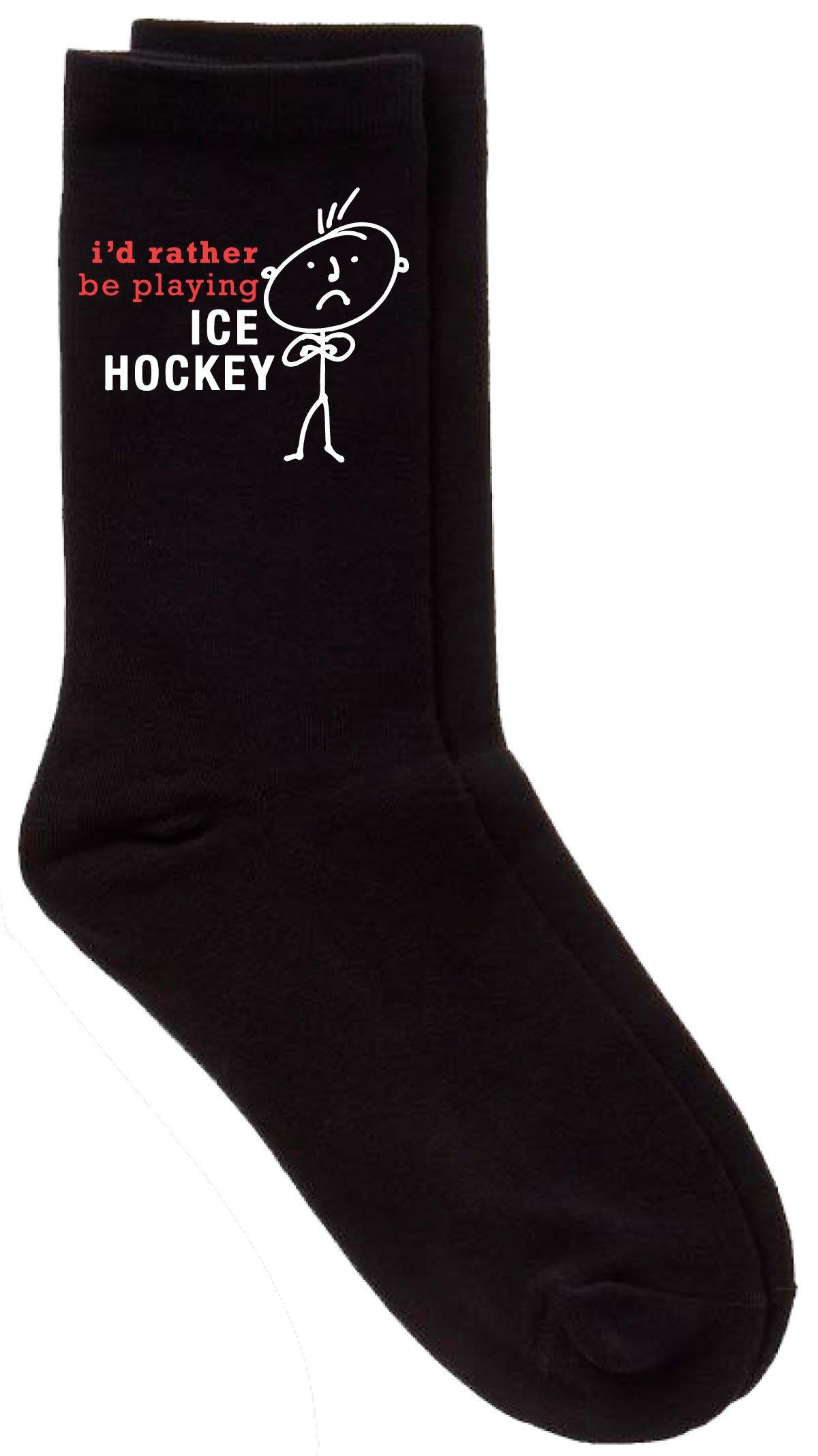 I'd Rather Be Playing Ice Hockey Black Calf Socks