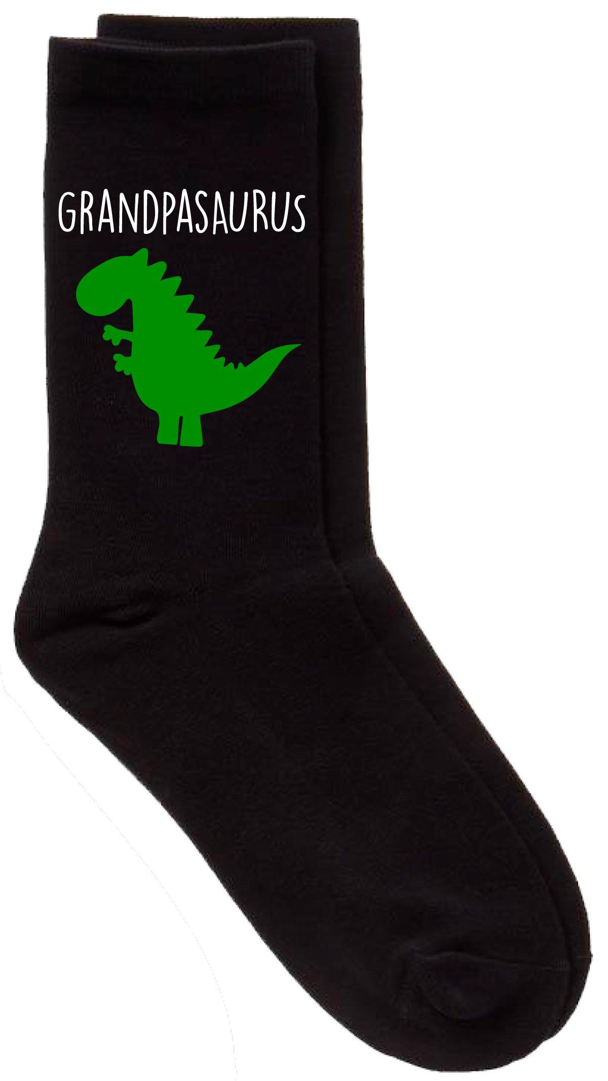 Grandpa Dinosaur Grandpasaurus Black Calf Socks