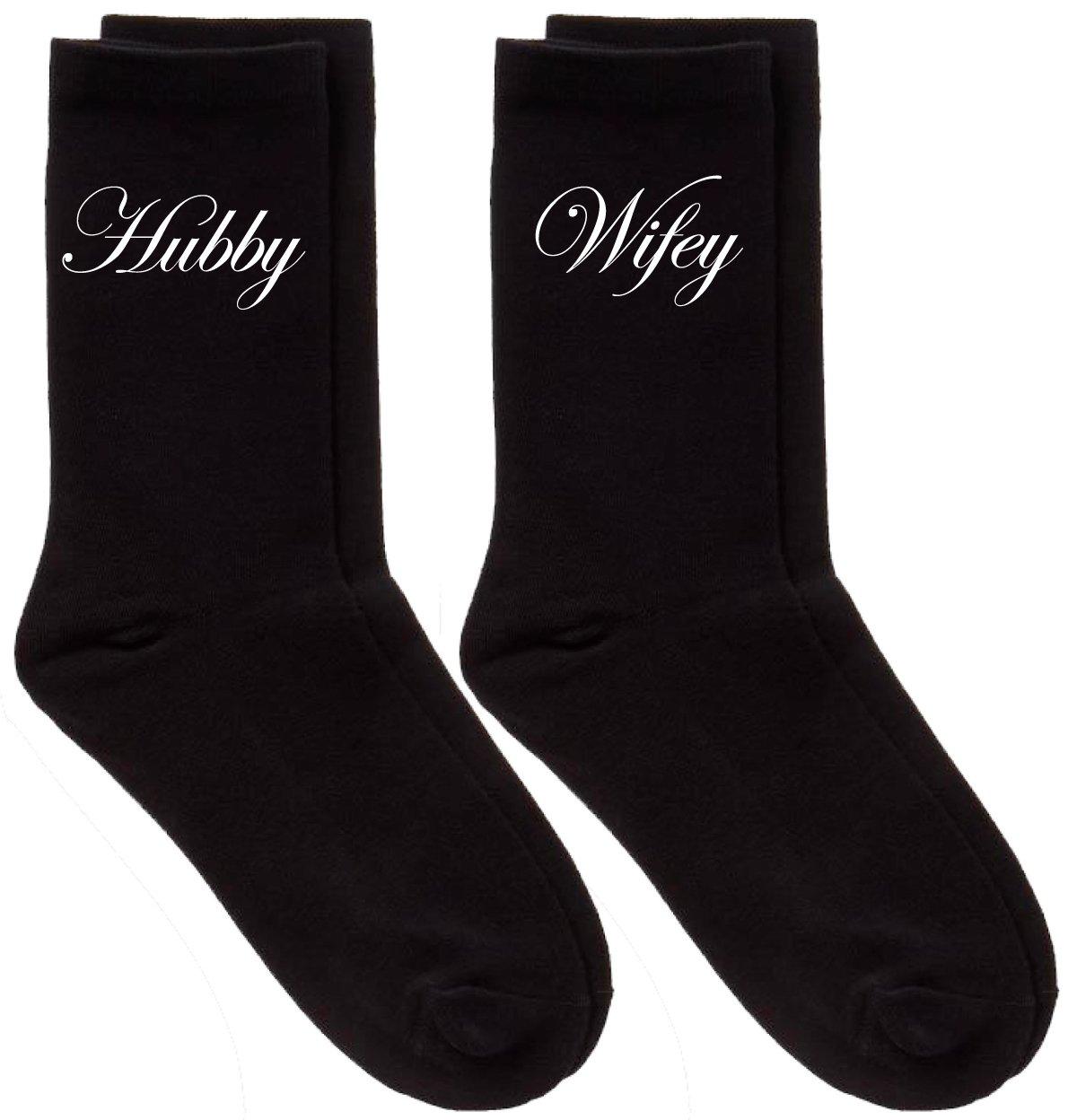 Couples Hubby / Wifey Black Calf Sock Set
