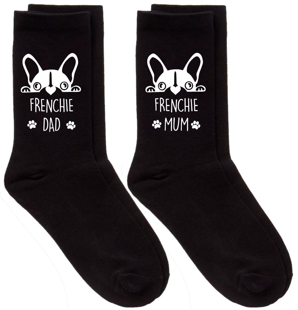 Couples Frenchie Mum Dad Black Calf Sock Set
