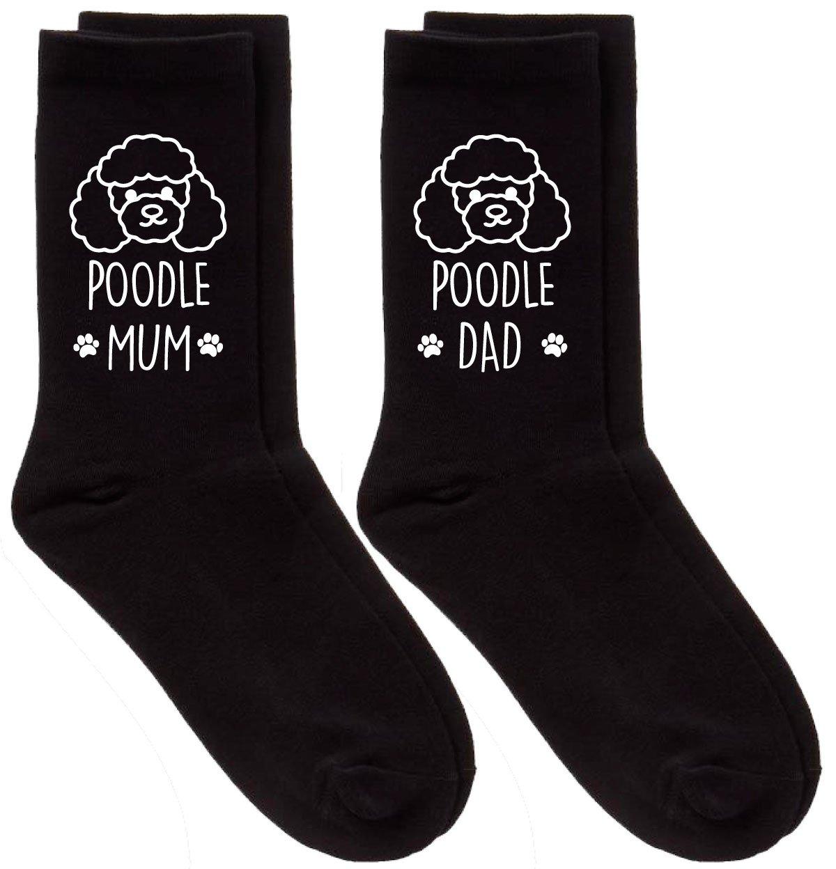 Couples Poodle Mum Dad Black Calf Sock Set