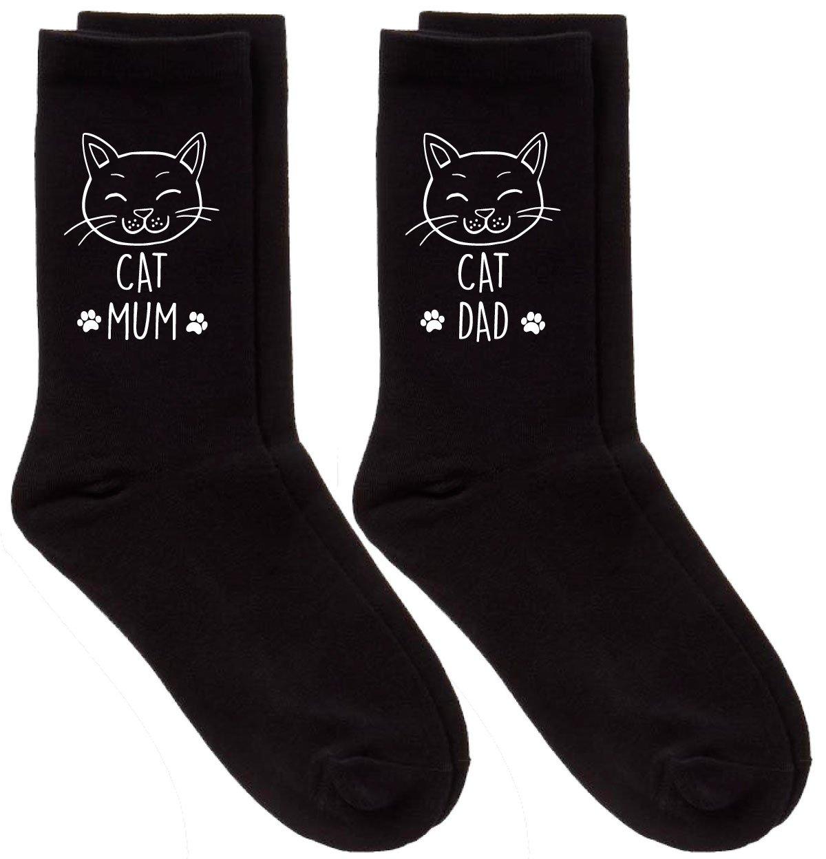 Couples Cat Mum Dad Black Calf Sock Set