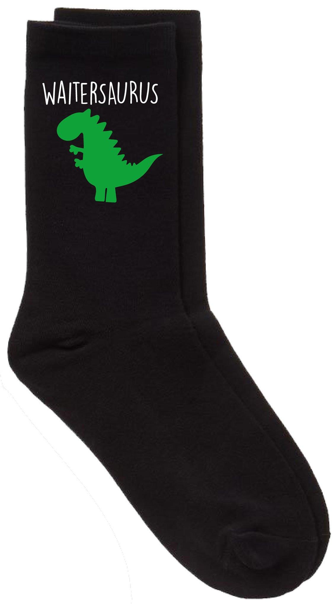 Waiter Dinosaur Waitersaurus Black Calf Socks