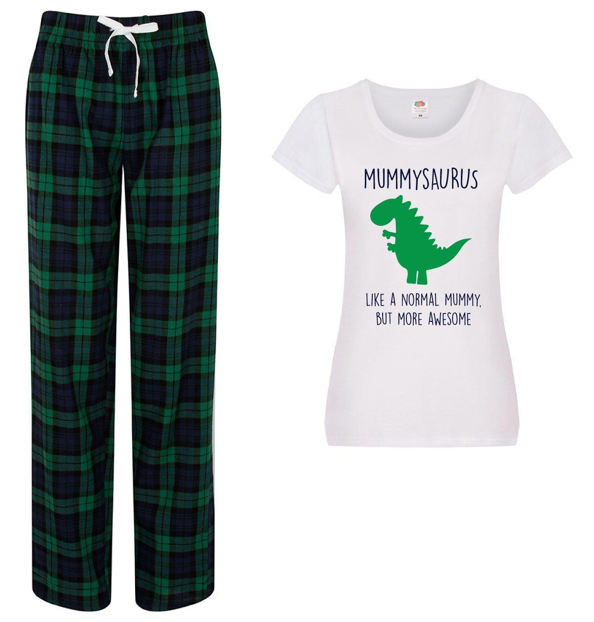 Ladies Mummysaurus Mummy Dinosaur Tartan Trouser Pyjamas