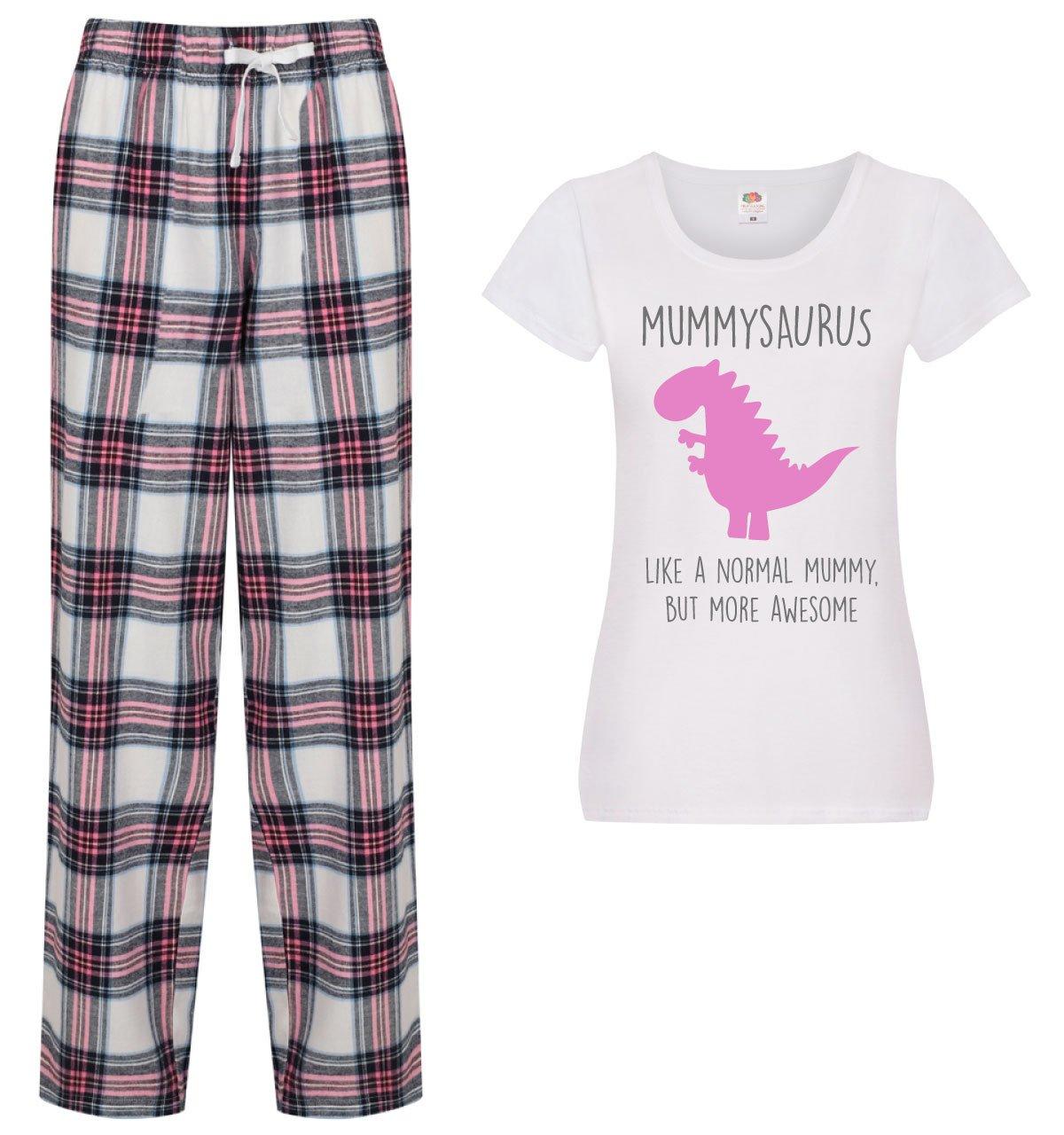 Ladies Mummysaurus Mummy Dinosaur Tartan Trouser Pyjamas