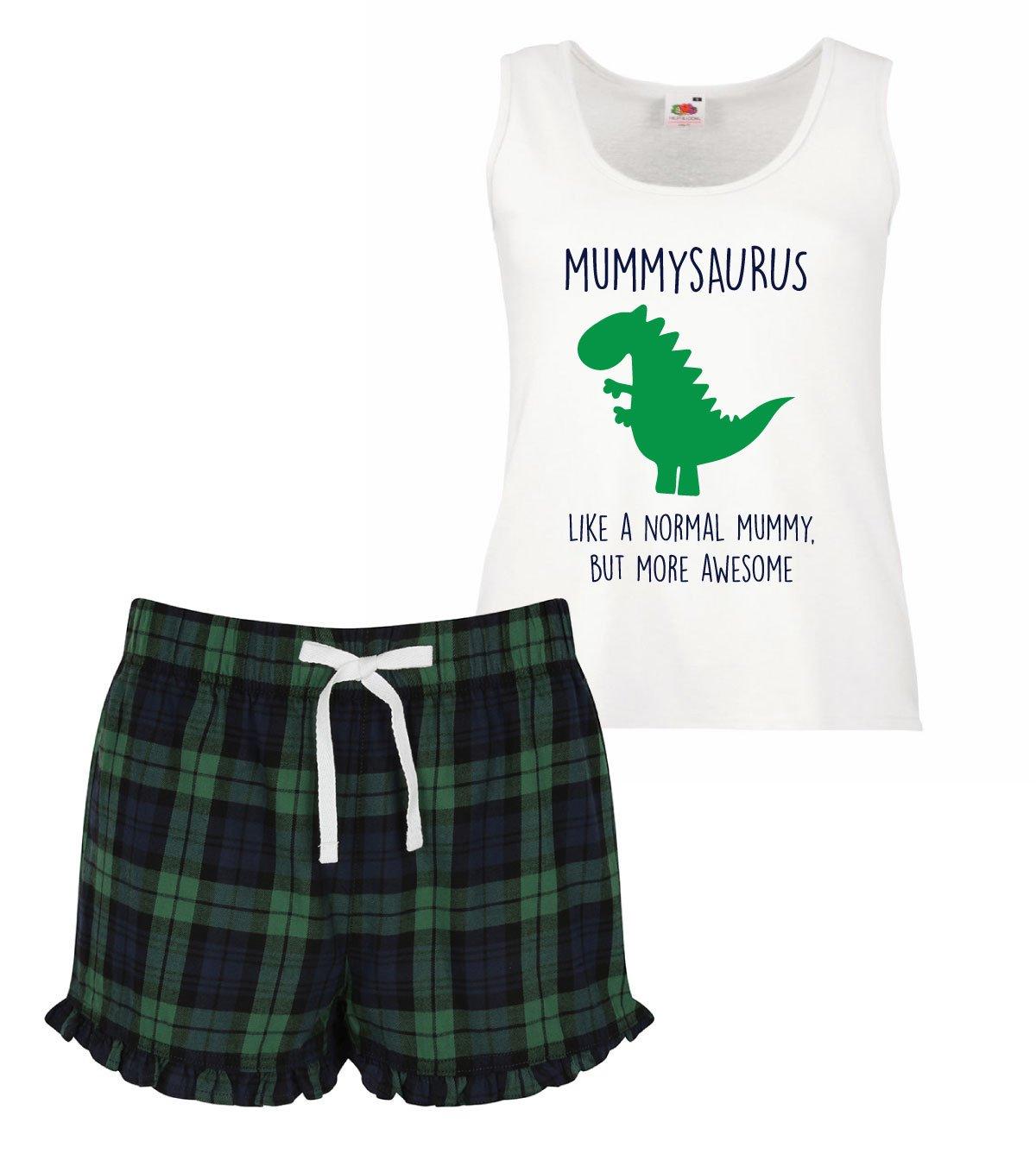 Ladies Mummysaurus Mummy Dinosaur Tartan Frill Short Pyjamas